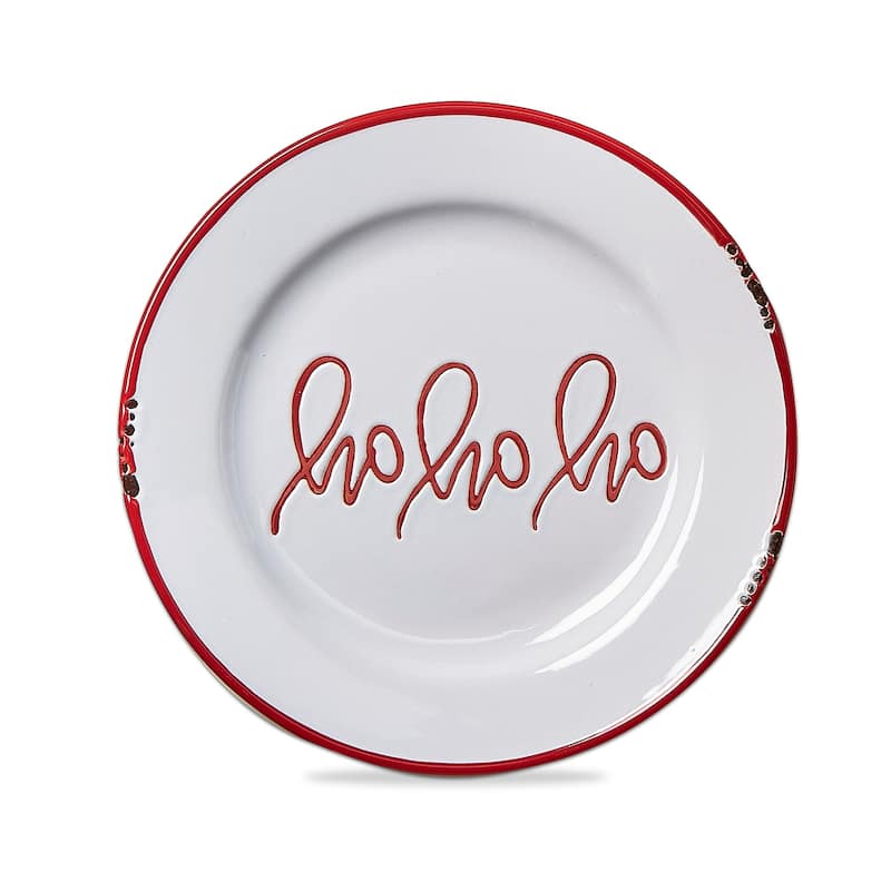 Ho Ho Ho Christmas Appetizer Plates Set of 4 Multicolor Ceramic Dishwasher Safe 7.4 Inch Diameter