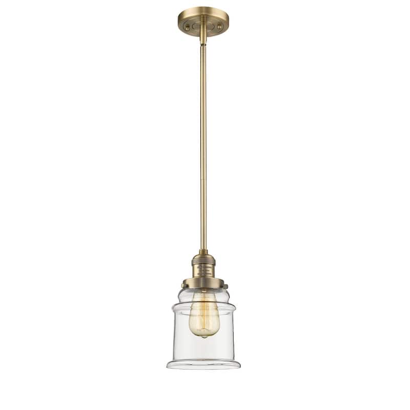 Innovations Lighting Canton 7" Wide Mini Pendant - Downrod Suspension - Brushed Brass / Clear
