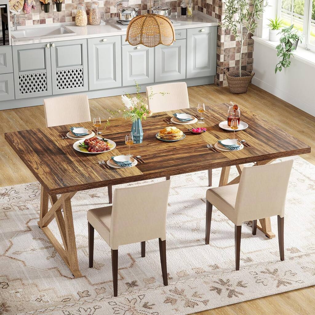 6ft Dinning Room Table for 8 People, Rectangular Kitchen Dining Table