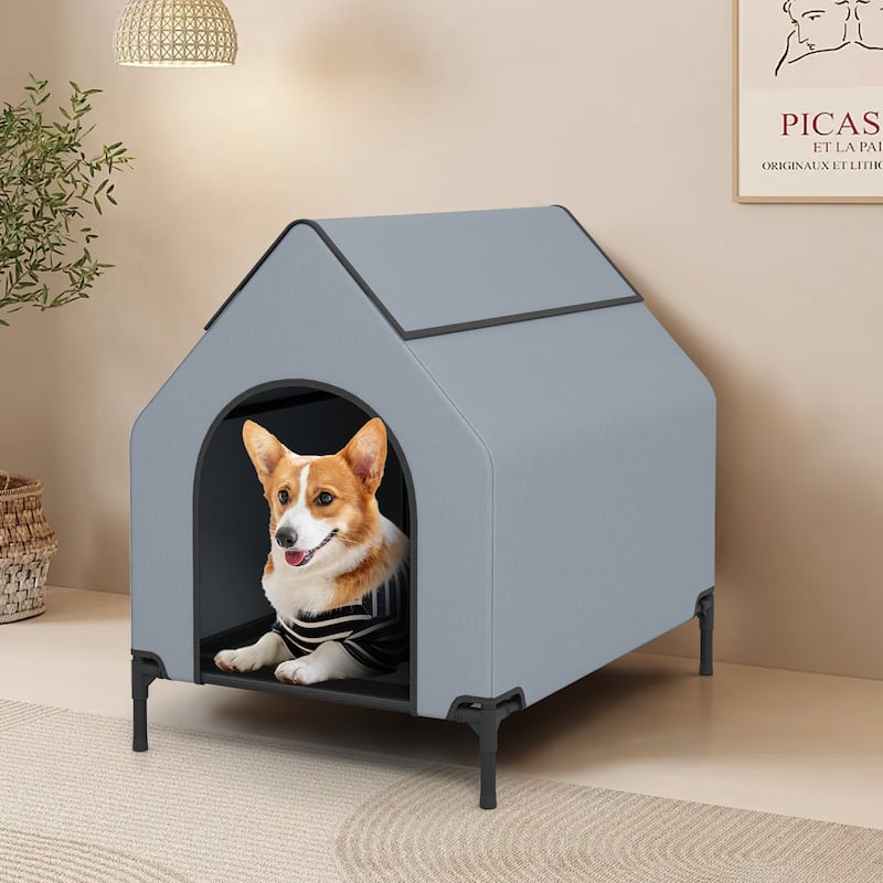 Outdoor Elevated Pet House with Ventilated Windows