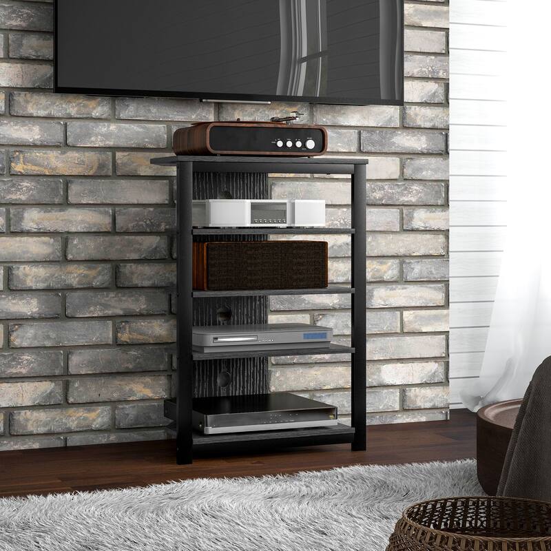 Corner TV Stand with 4 Shelves RGB LED Lighting Steel Frame and Cable Management for Living Room Storage - Black