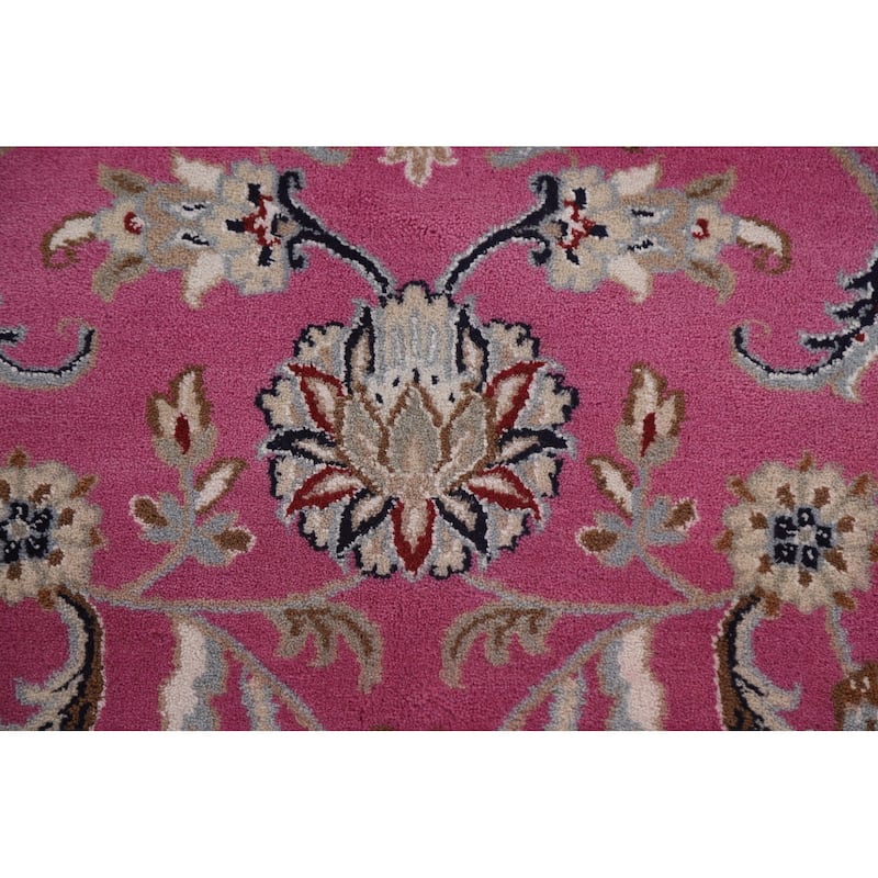 Floral Pink Kashan Oriental Area Rug Handmade Wool & Silk Carpet - 9'0"x 12'0"