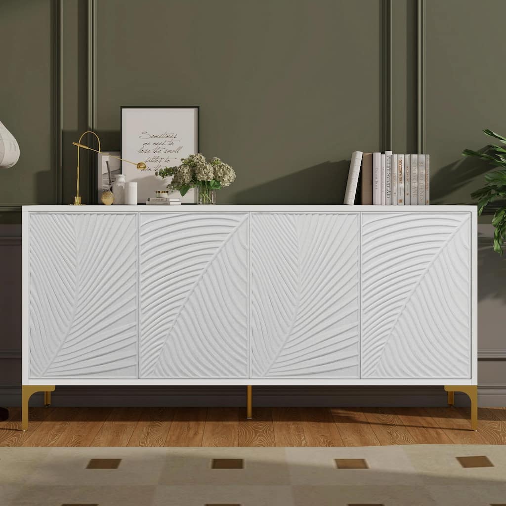 Unique Texture Four-Door Sideboard, Multi-Functional Storage Cabinet