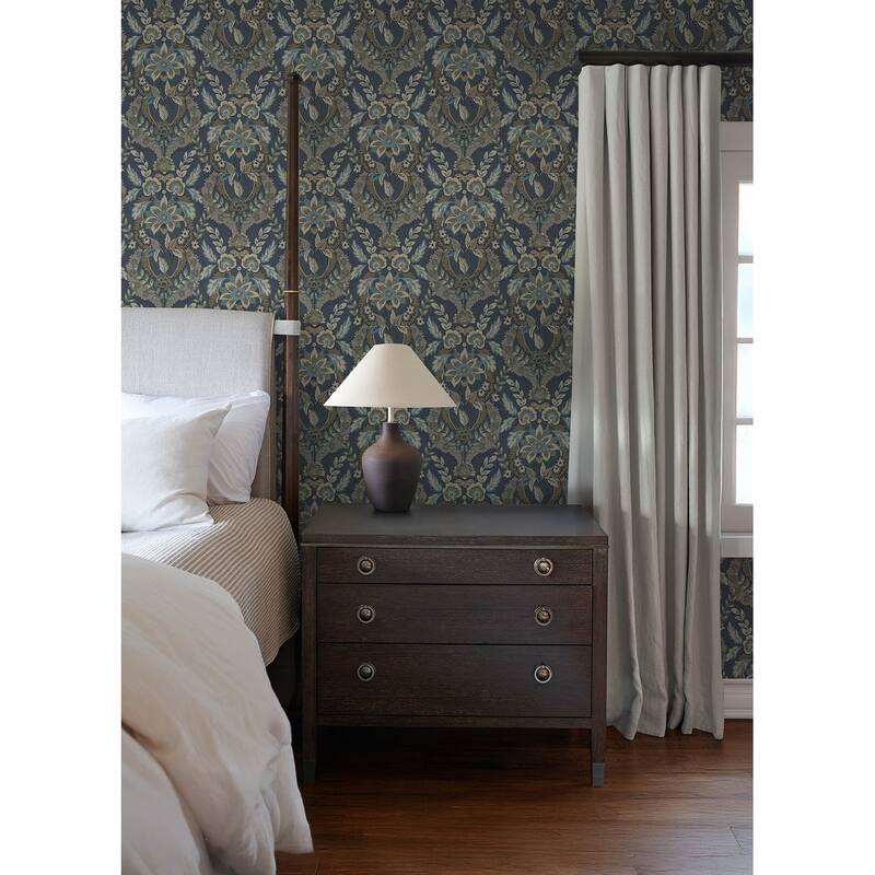Chris Loves Julia x A-Street Prints Collins Teal Damask Wallpaper