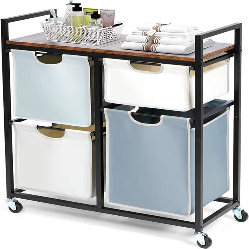 Laundry Hamper Rolling Laundry Sorter Cart with 4 Pull Out Bags - 29.5"L x 12.5"W x 35.4"H - 29.5"L x 12.5"W x 35.4"H - Black