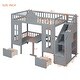 preview thumbnail 12 of 25, Twin-Over-Twin Bunk Bed with Convertible Desk, Solid Pine Wood, Playhouse Design, Fence-Shaped Frame, Grey