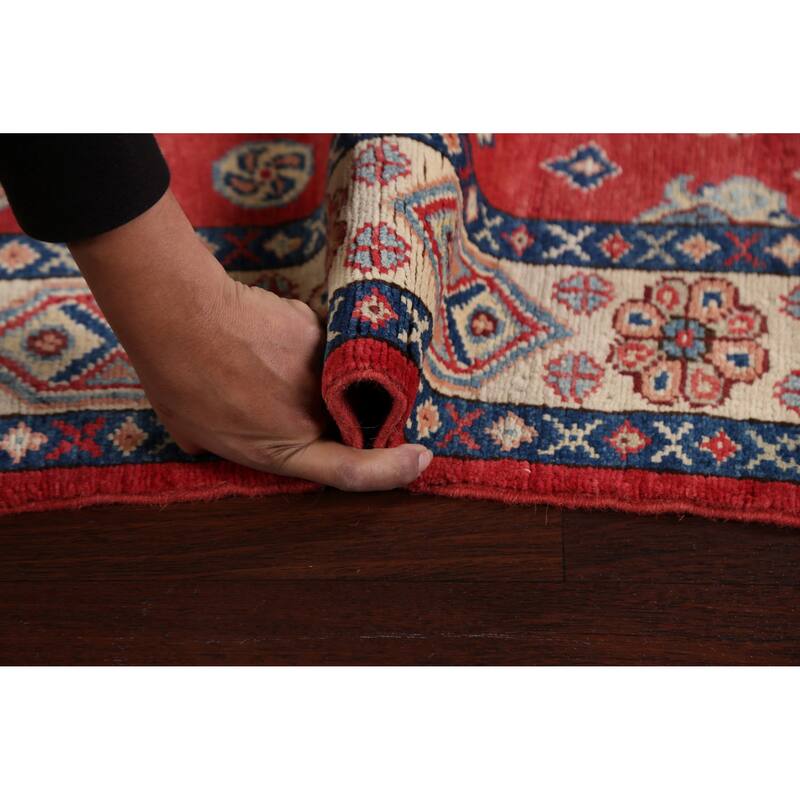 Hand Knotted Oriental 100% Wool Carpet Traditional Geometric Red Kazak Area Rug - 5' 0'' X 3' 1''
