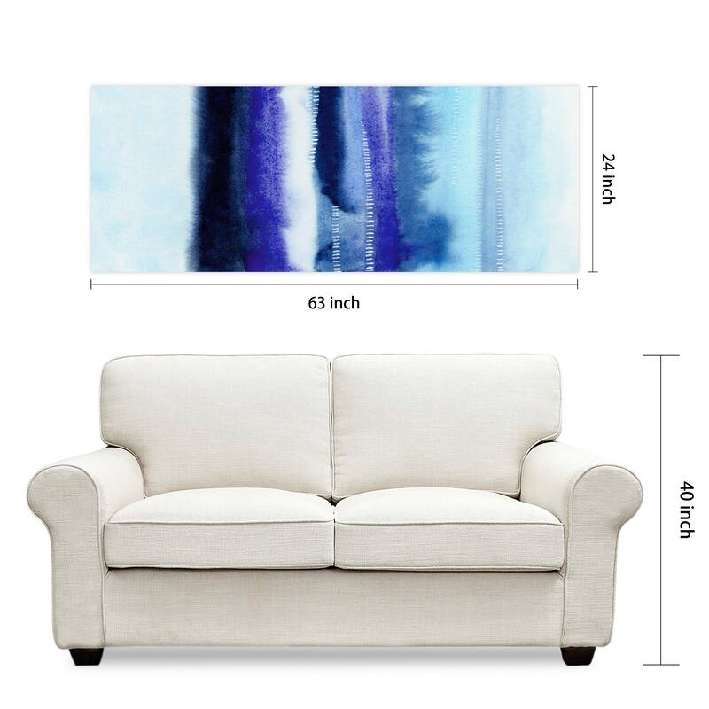 Blue Abstract Graphic Wall Art on Free Floating Tempered Glass Panel