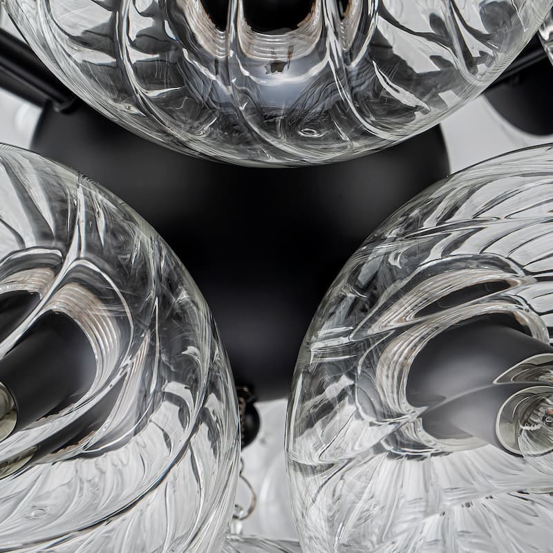 Modern 12-Lights Clear Swirled Ribbed Glass Globe Bubble Chandelier