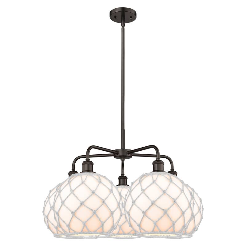 Innovations Lighting Endless Possibilities Ballston - Farmhouse Rope - 5 Light 29" Stem Hung Chandelier - White Glass with White Rope/Oil Rubbed Bronze