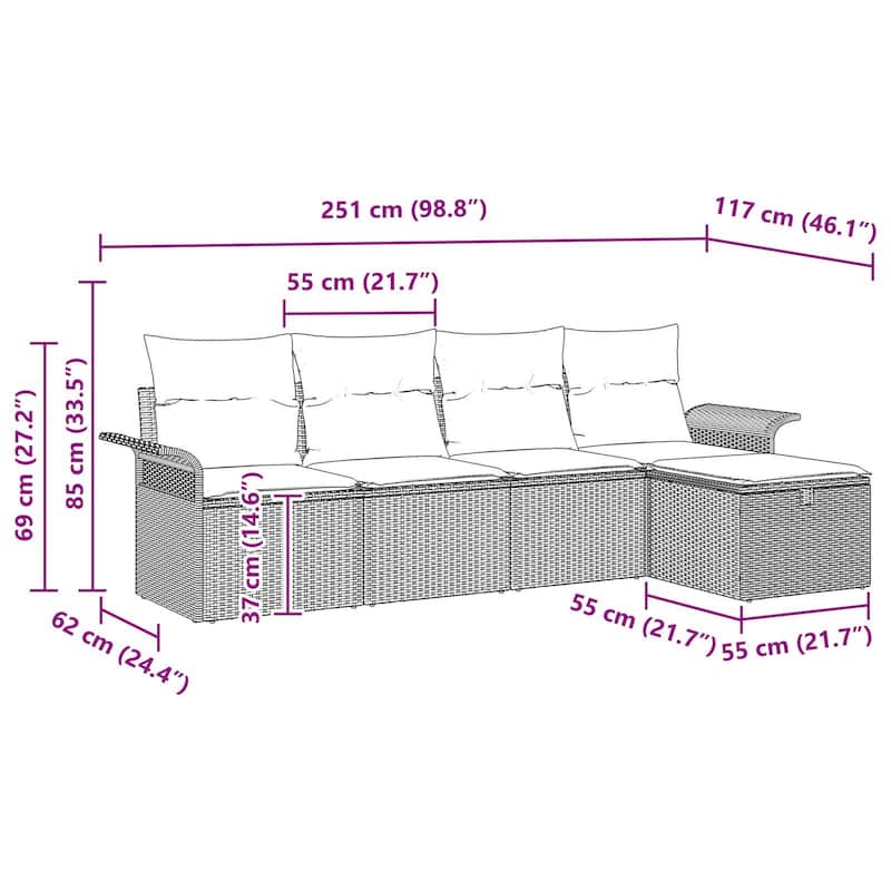 vidaXL 5/6 Piece Garden Sofa Set with Cushions - 98.8×46.1×27.2