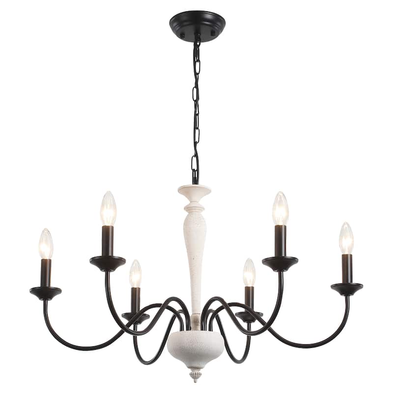 Modern Farmhouse 6-Light Candle Chandelier Light Fixture for Dining Room - W27.95"x H16.14" - N/A