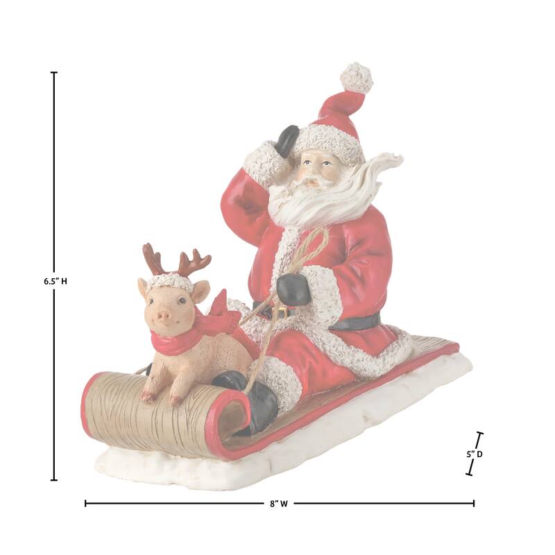 8" Resin Santa With Pig On Sled