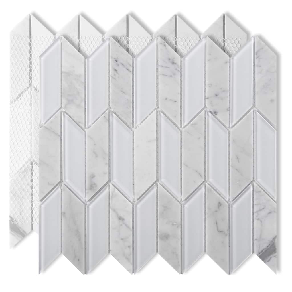 Art3d 11.8''x11.2'' Herringbone Glass Mosaic Wall Tile in White,Pack of 5