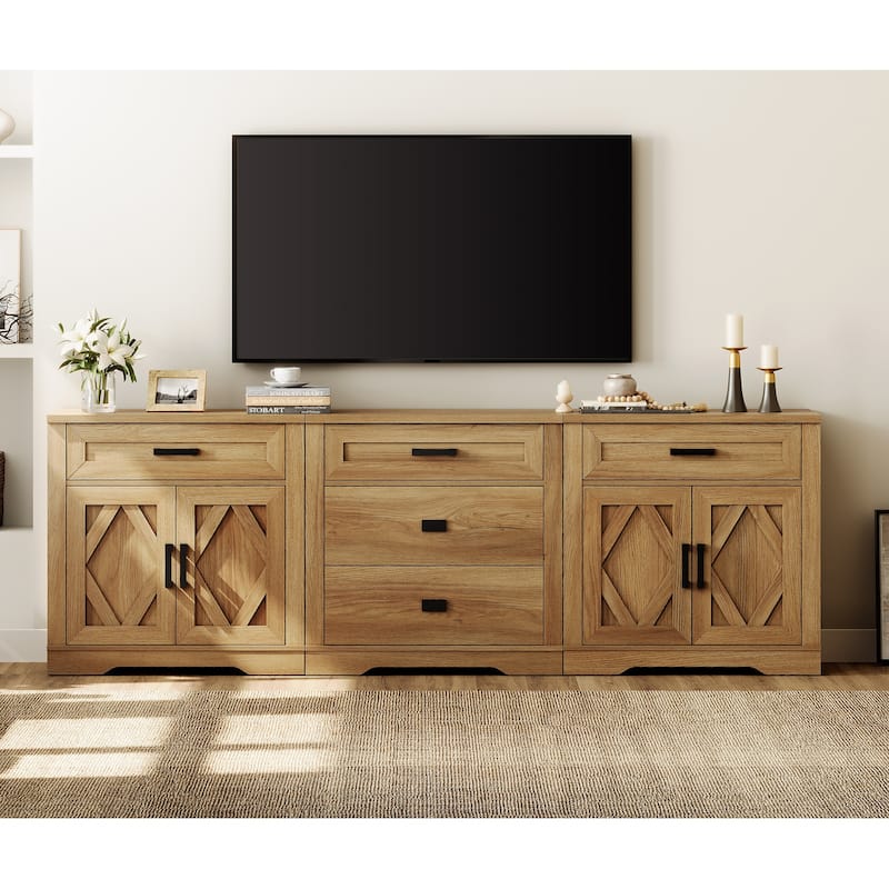 Large TV Stand,3/4-in-1 Farmhouse TV Console Table with Storage Barn Door Cabinet - 94.5 inches in width - Walnut