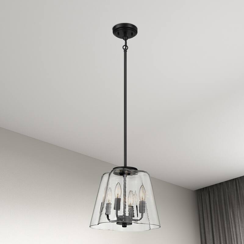 Htront Four-Light Pendant with Clear Striped Glass - Black