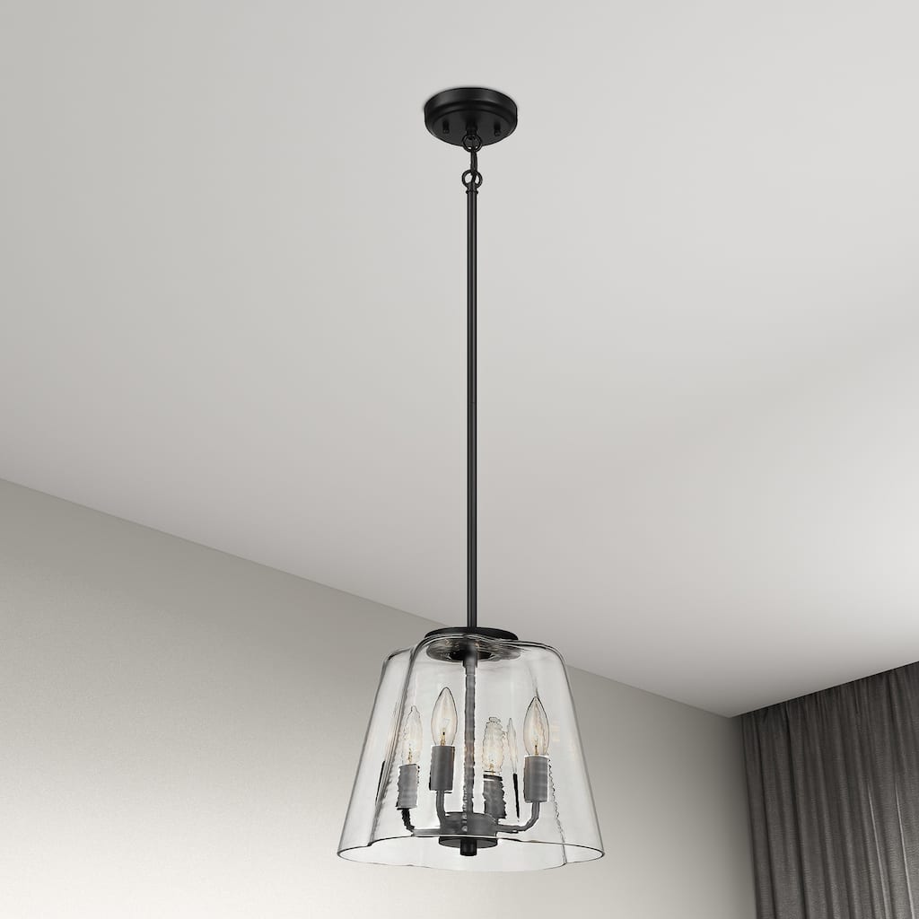 Htront Four-Light Pendant with Clear Striped Glass - Black