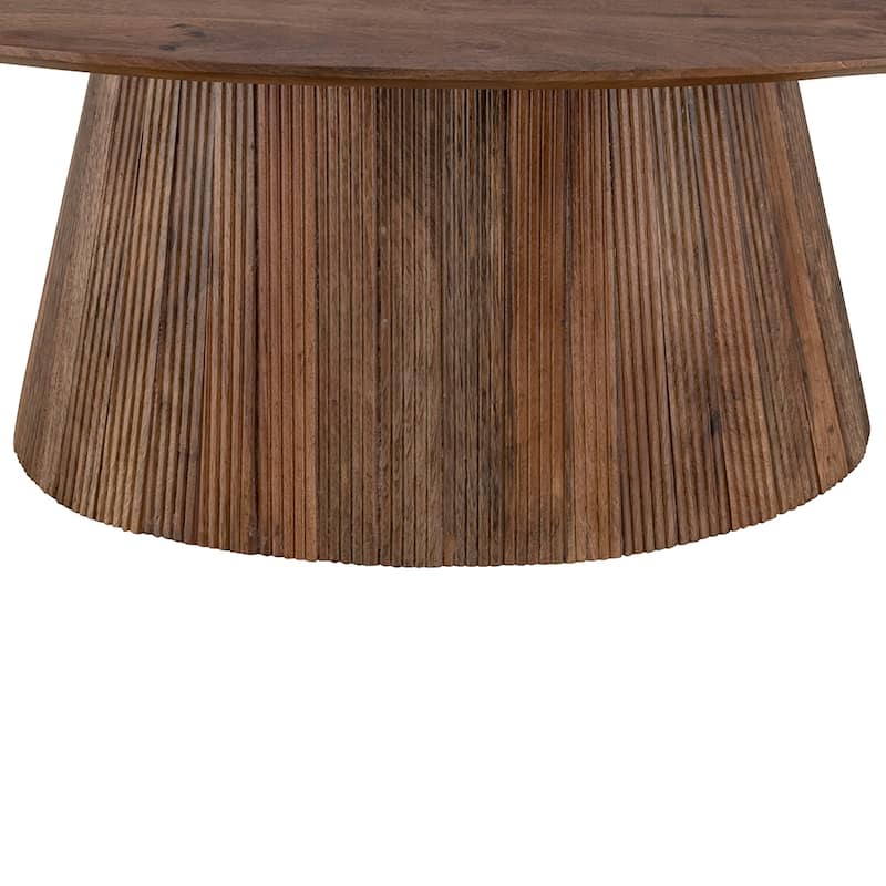 Mid Century Modern Brown Wood Coffee Table with Fluted Base - Living Room Furniture for Living Room