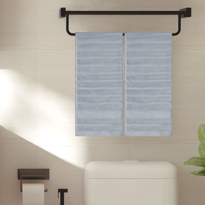 Cotton 2 Pack Hand Towels, Striped Pattern Decorative Comfort Towel for Bathroom, Travel, Camp 14" x 30" - Grey