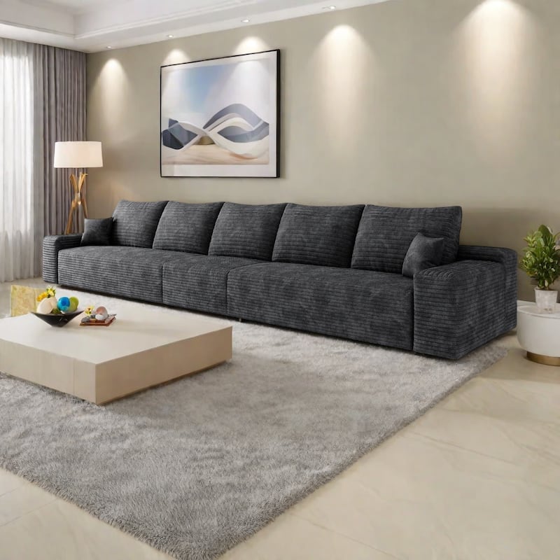 168"Foam 6-Seater Sofa - Plush Corduroy Cloud Couch with Recliner and High-Resilience Foam - Black