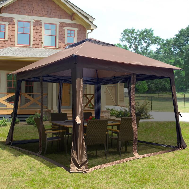 11x11ft Pop Up Gazebo Canopy with Removable Netting, Double Layer Top, Sandbags Included