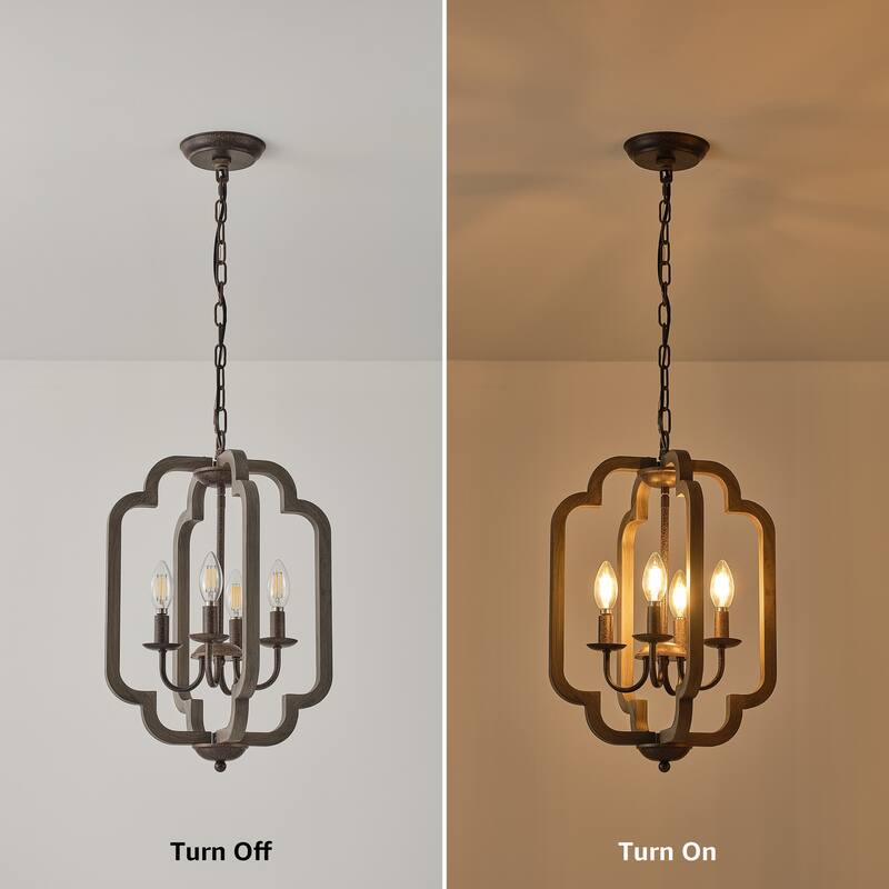 Starsky 4-Light Vintage Farmhouse Faux Wood Lantern Chandelier - Antique