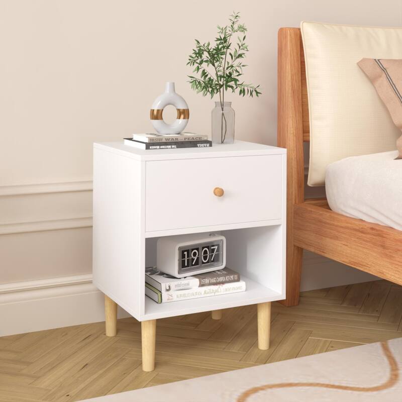 Modern Minimalist Nightstand with One Drawer One Shelf