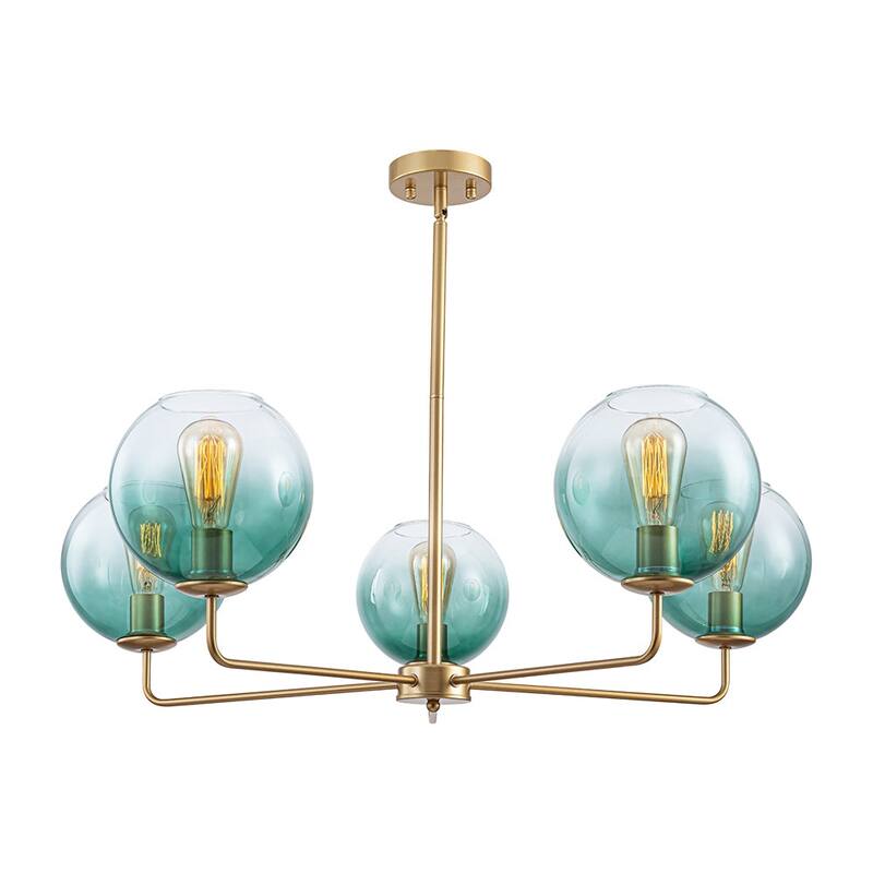 Mid-century 5-Light Glass Globe Bubble Round Chandelier - 35in Wide