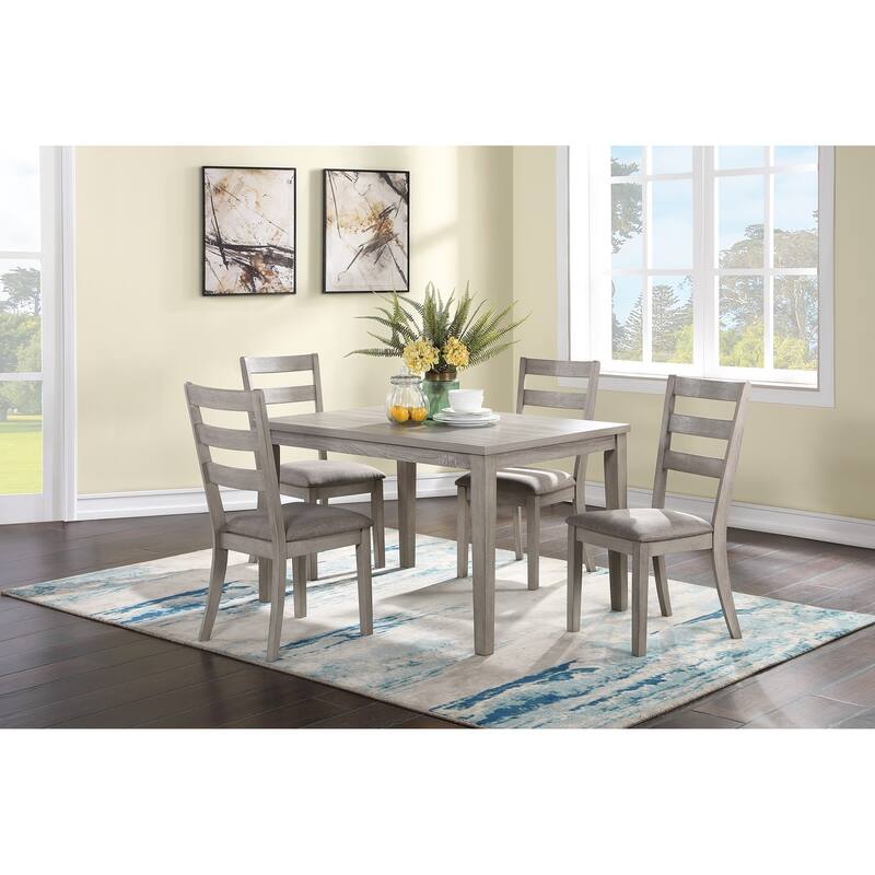 Classic Stylish Natural Finish 5pc Dining Set Kitchen Dinette Wooden Top Table and Chairs Cushions Seats Ladder Back Cha