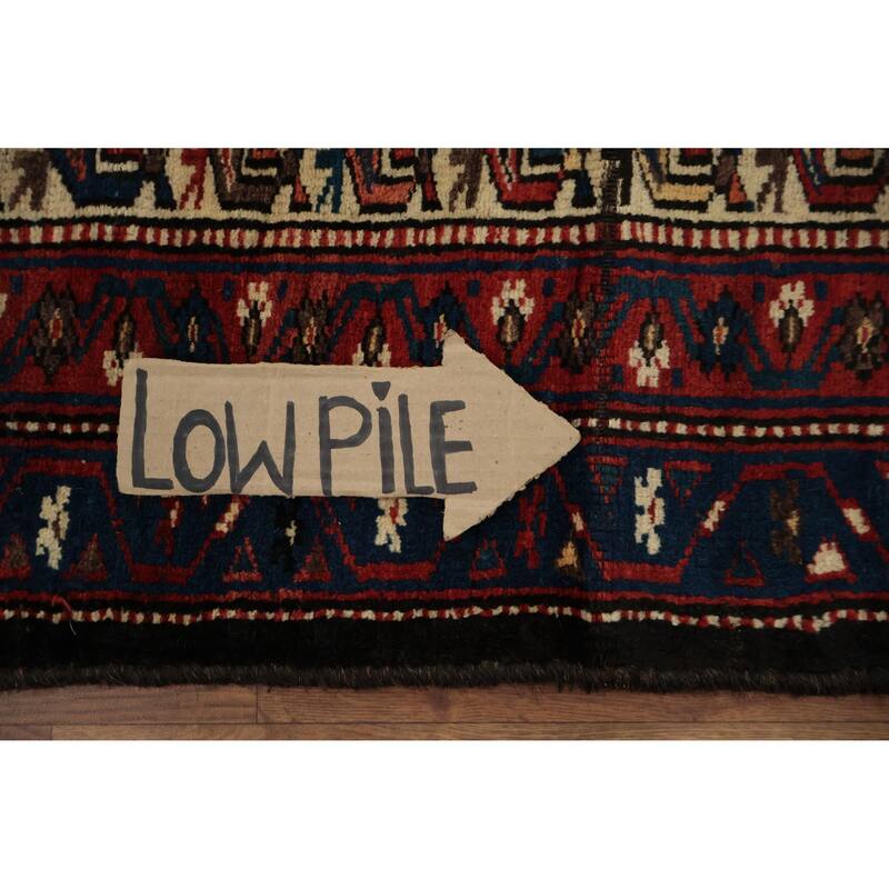 Hand Knotted Oriental 100% Wool Carpet Traditional Tribal Navy Blue & Blues Qashqai Area Rug - 9' 7'' X 4' 6''