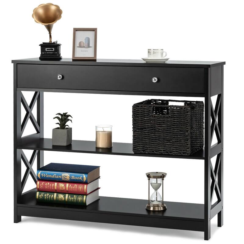 Gymax Console Table Drawer Shelves Sofa Accent Table Entryway Hallway - 39.5'' x 12'' x 31.5''