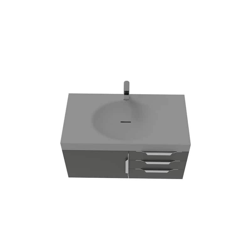 Thames 36" Shallow Basin Wall Mounted Bathroom Vanity Set w/ Gray Top