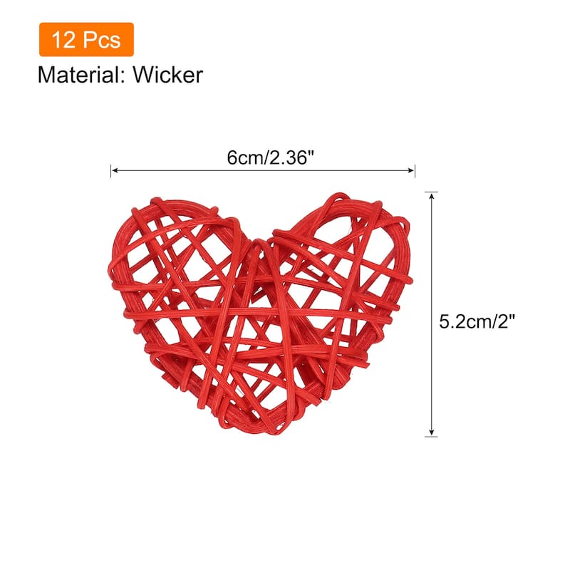 12Pcs Heart Rattan Ball Vase Filler Home Decoration 2.36 in - Red
