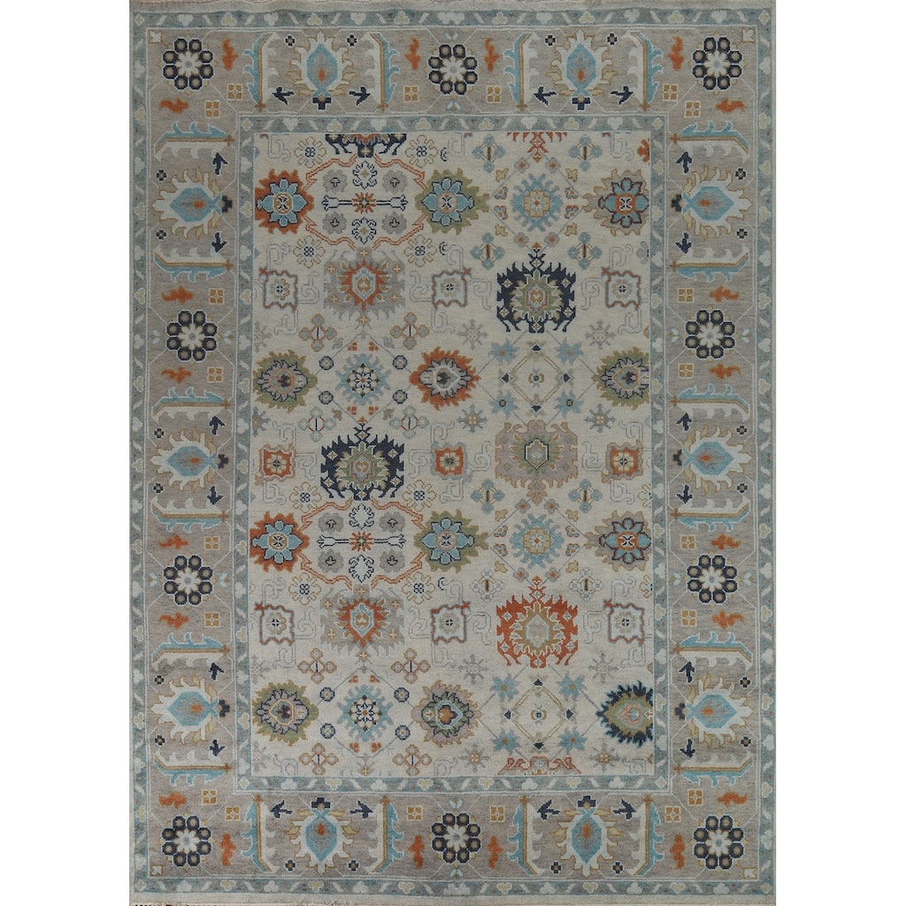 Oushak Indian Area Rug Handmade Beige Wool Carpet - 9'0" x 12'1"