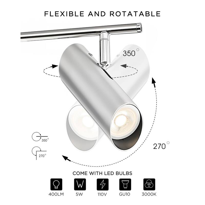 50"Ajustable 6-Light LED Track Light 350 Degree Rotatable