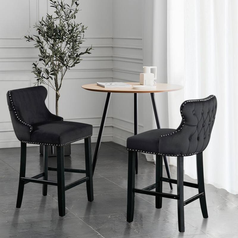Button Tufted Velvet Wing Back Barstools Set of 6
