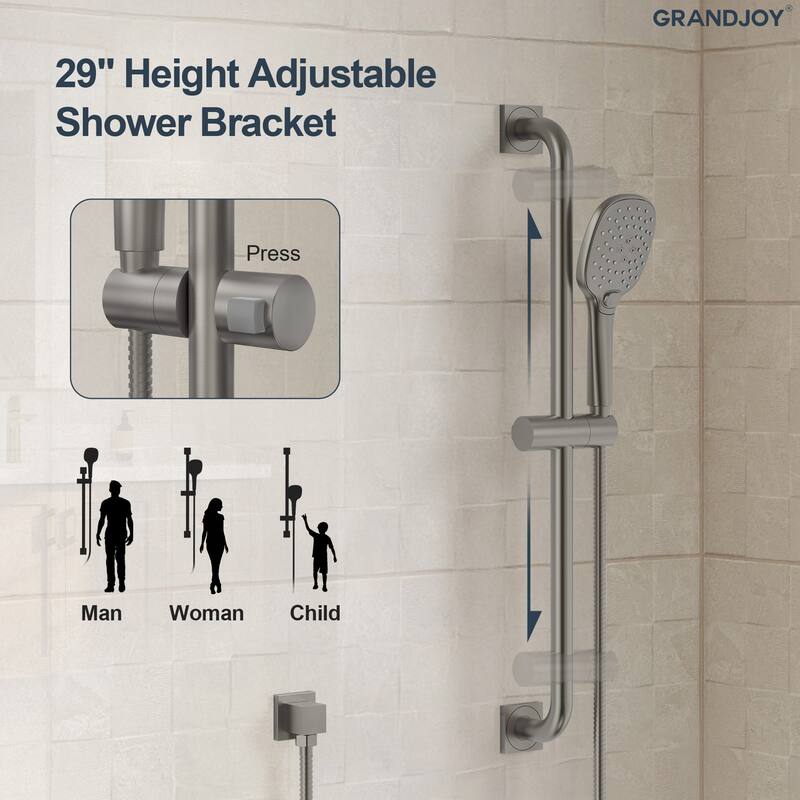 GRANDJOY 2-Spray Concealed Rain Shower System with Handheld, Wall-Mount Modern Design