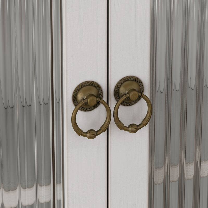 24.8" Vintage Wall Cabinet with Glass Double Doors, 3-Tier Storage and Towel Rack, Solid Wood Bathroom Kitchen Cabinet