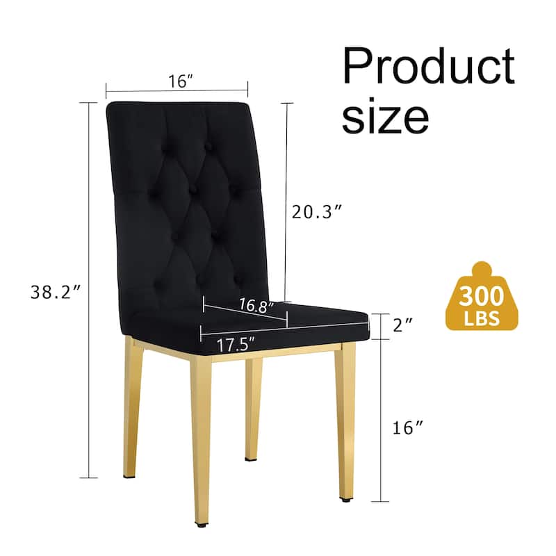 2 piece dining chairs.The gold metal legs complement the black velvet,showcasing a perfect blend