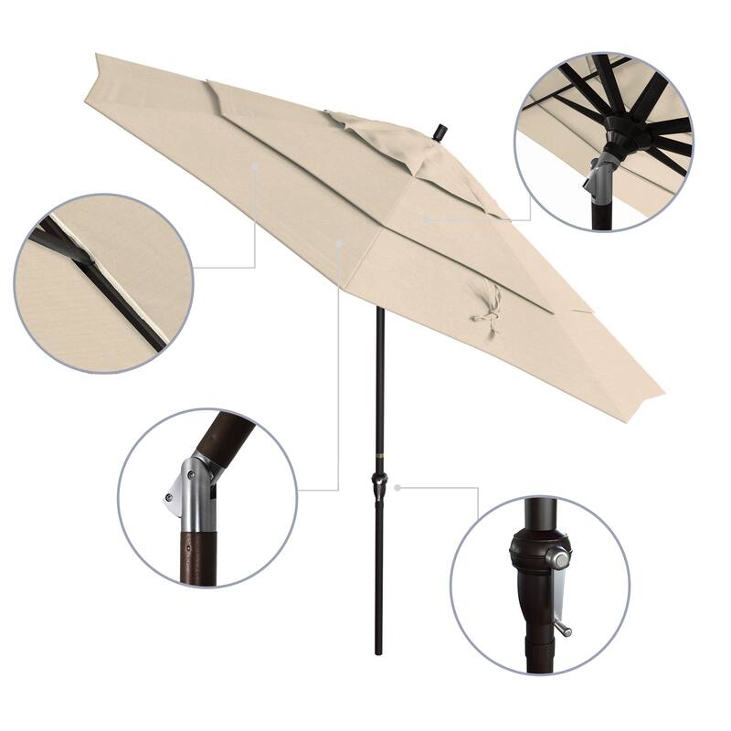 California Umbrella 11' Round Aluminum Crank Open Auto Tlit Patio Umbrella, Bronze Finish, Double Wind Vent.