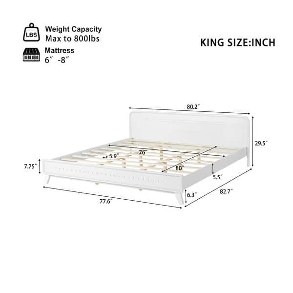dimension image slide 3 of 8, Rustic Pine Wood Bed Frame Low-Profile Platform Bed with Panel Headboard Solid Wood Slat Support and Extra Wide Thickened Legs