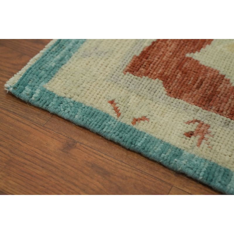 Vegetable Dye Wool Oushak Turkish Area Rug, Floral Geometric Carpet - 10' 11'' X 8' 5''