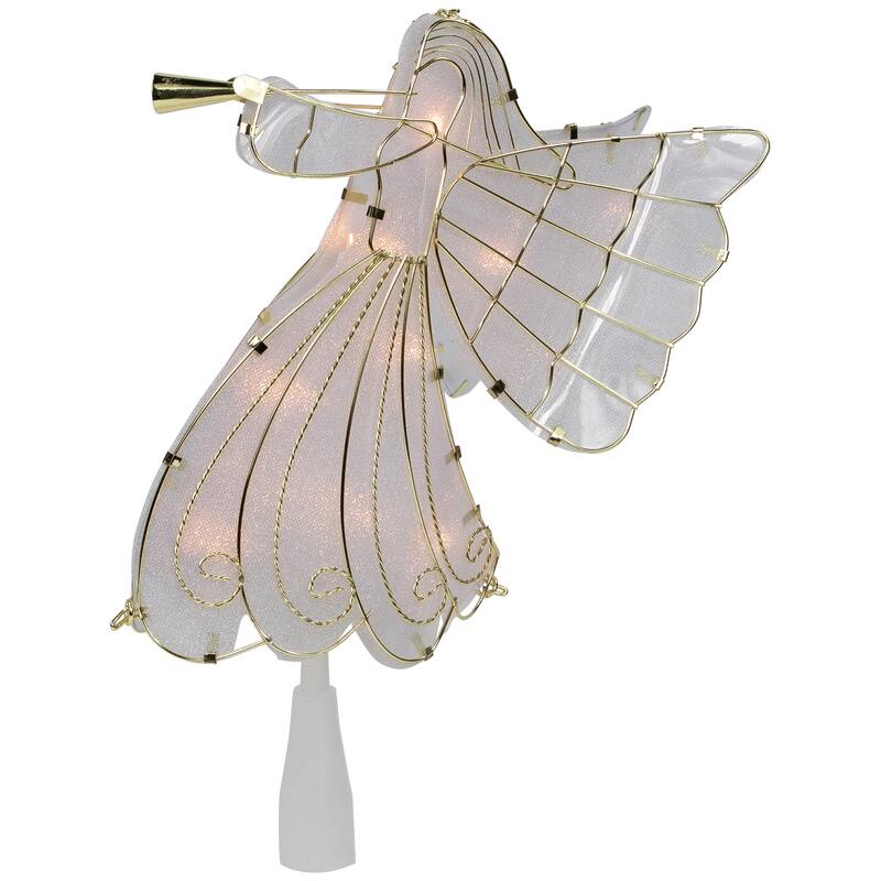 10" Gold Angel Tree Topper, Warm White Lights