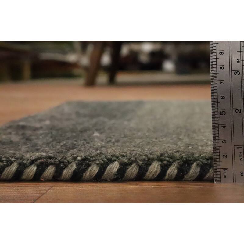 Hand Knotted Oriental 100% Wool Carpet Modern Modern Greys & Charcoal Gabbeh Area Rug - 3' 0'' X 2' 1''