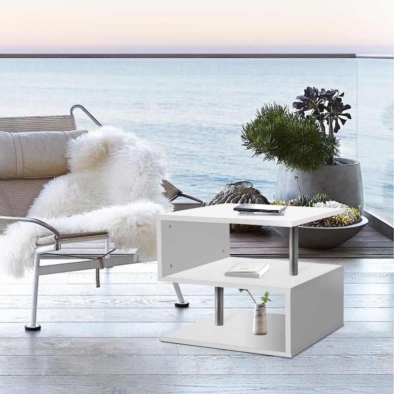 3 Tier S-Shaped End Table Wood Side Table with Storage Shelf - 20.7"H x 17.3"W x 14.9"D
