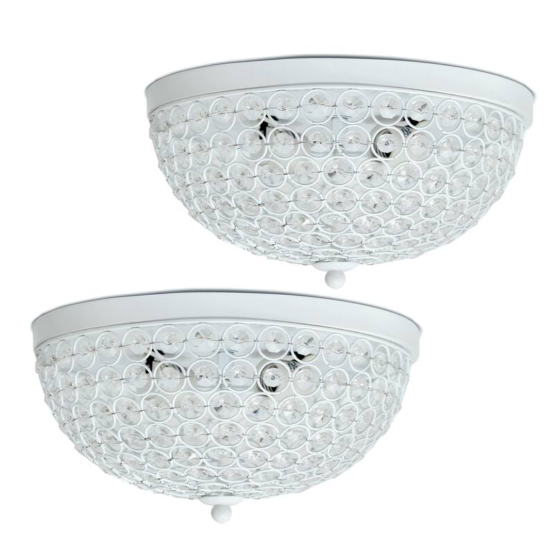 Modern 2-Light Flush Mount Ceiling Light - Crystal Embellished White Fixture - Contemporary Lighting Pack of 2 - 6.5