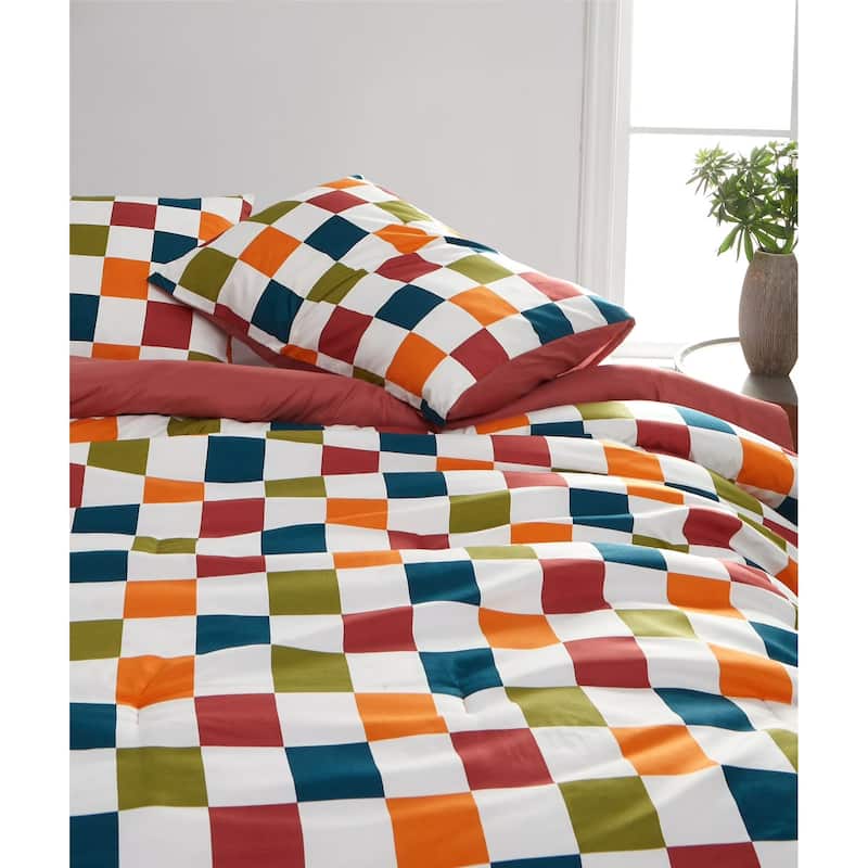 Urban Lifestyle 3 Piece Colorful Checkerboard Comforter Set