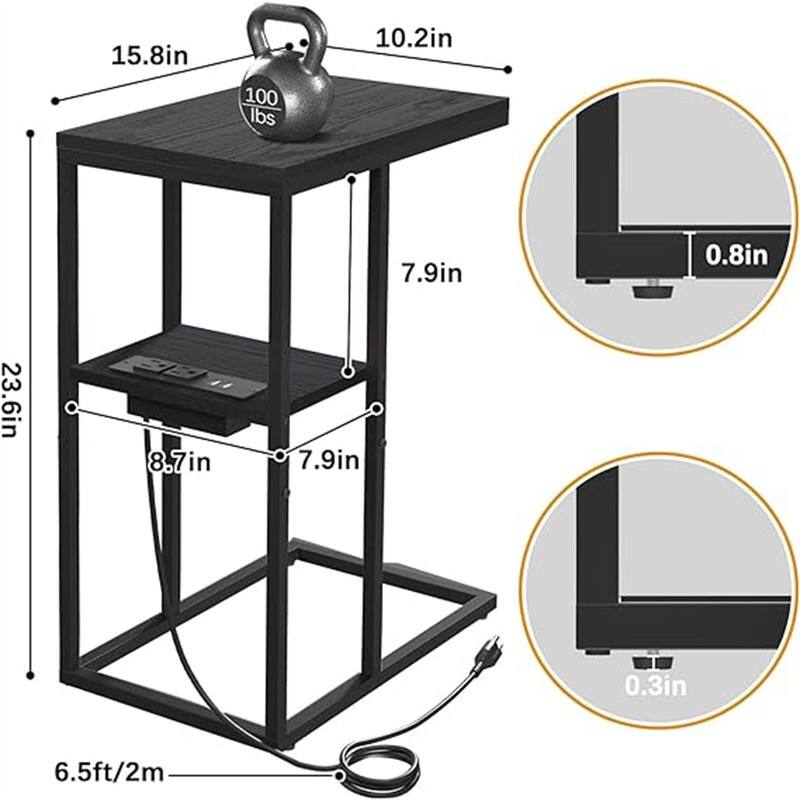 C Shaped End Table with Charging Station