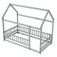 preview thumbnail 111 of 127, Wood Toddler House Bed with Roof Frame and Safety Guardrails Montessori Floor Bed without Slats No Door Houseshaped Platform Bed