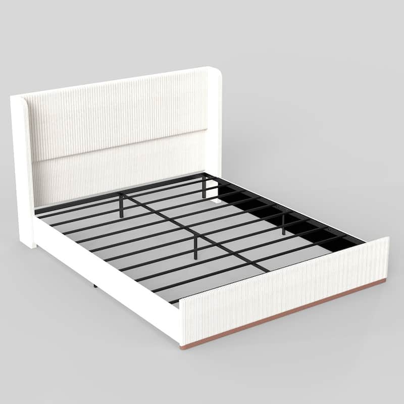 Corduroy Upholstered Platform Bed, Wingback Headboard Bed Frame